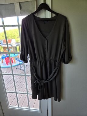 Lane Bryant Olive Green Midi Dress with Button Front